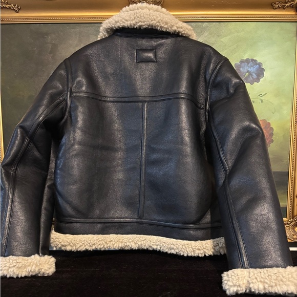NWT Banana Republic Women FAUX SHEARLING VEGAN LEATHER BOMBER JACKET size PS - Picture 3 of 8
